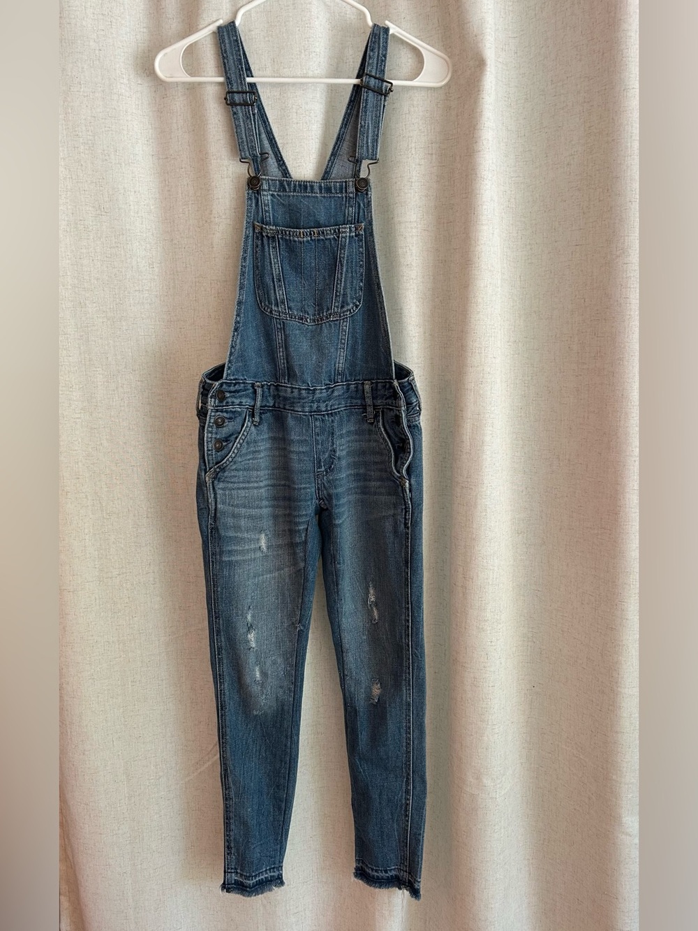 Abercrombie & Fitch Blue Denim Overalls Skinny Jean Distressed Size XS